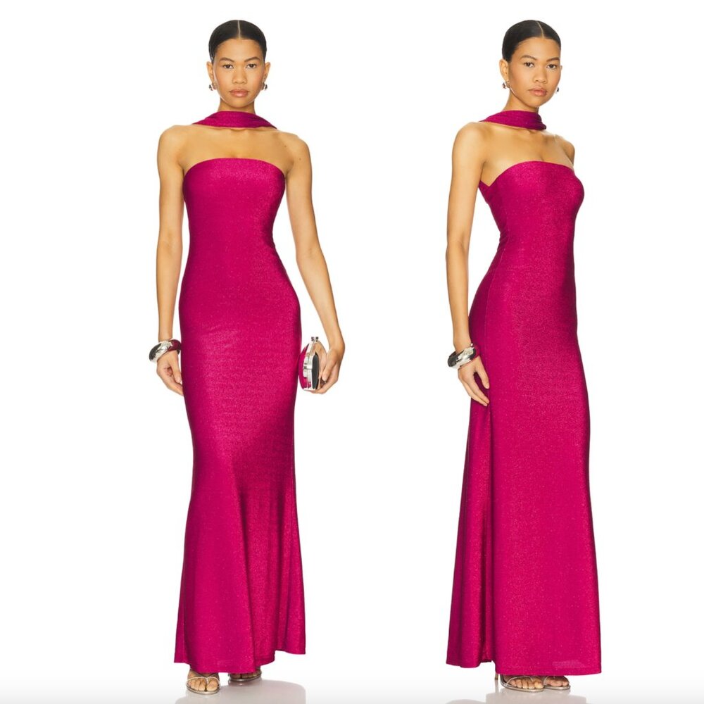DELFI Mica Maxi Dress in Pink Formal Choker Gown Small S